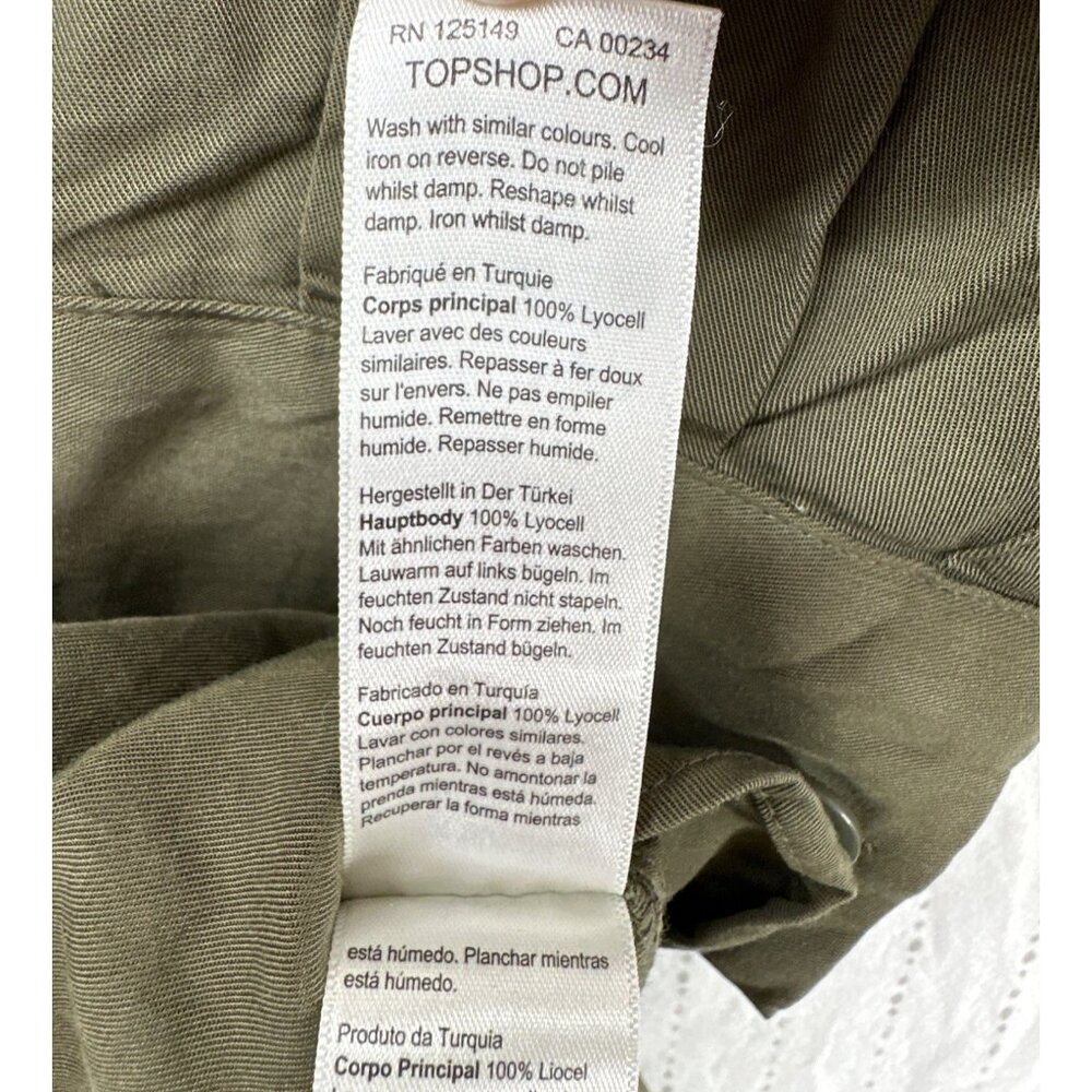 Topshop ShirtDress Sz 10 Army Green Button Front Roll Tab Slv Modern City Safari - Picture 8 of 13